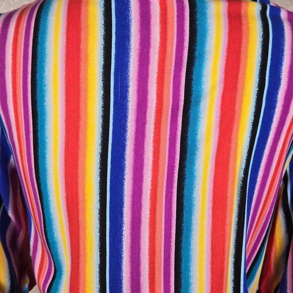 C Size Small Midi Length Multi Color Striped Dress Pockets Belt Button Front - Picture 10 of 13